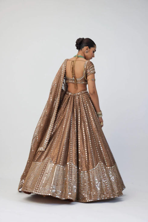 Copper Shimmer Organza Sequins Lehenga Set